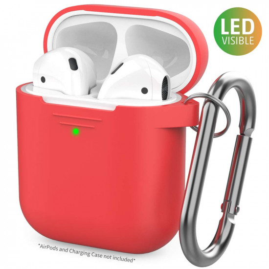 AhaStyle - PT06 升級AirPods有機矽便攜式保護套 [前面LED可見]兼容Apple AirPods 2＆1 - 紅色