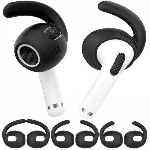 Ahastyle - PT-60-3 矽膠耳鉤 適用於 AIRPODS 3 (大/中/小 三組入附收納套) - 黑色
