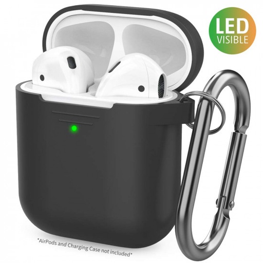 AhaStyle - PT06 升級AirPods有機矽便攜式保護套 [前面LED可見]兼容Apple AirPods 2＆1 - 黑色