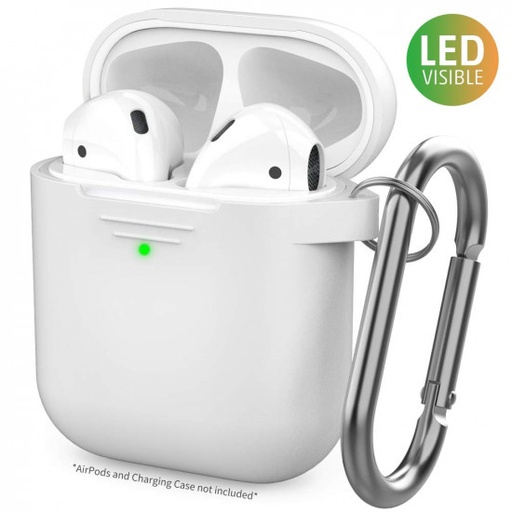 AhaStyle - PT06 升級AirPods有機矽便攜式保護套 [前面LED可見]兼容Apple AirPods 2＆1 - 白色