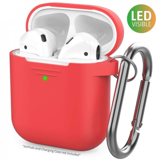 AhaStyle - PT06 升級AirPods有機矽便攜式保護套 [前面LED可見]兼容Apple AirPods 2＆1 - 紅色