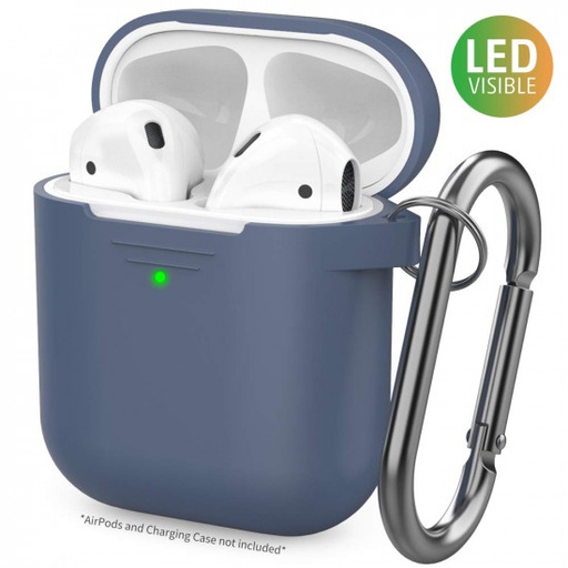 AhaStyle - PT06 升級AirPods有機矽便攜式保護套 [前面LED可見]兼容Apple AirPods 2＆1 - 深藍